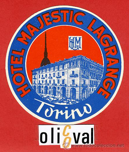 Etiquetas antiguas: ETIQUETA HOTEL- ITALIA- MAJESTIC LAGRANGE -TORINO -ILUSTRACION -DIAMETRO 90 mm