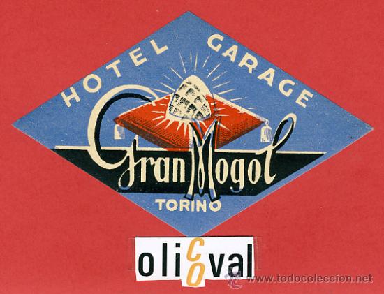Etiquetas antiguas: ETIQUETA HOTEL - ITALIA- GRAN MOGOL -TORINO- ILUSTRACION  -HUECO -ROMBO 135X80 mm.-