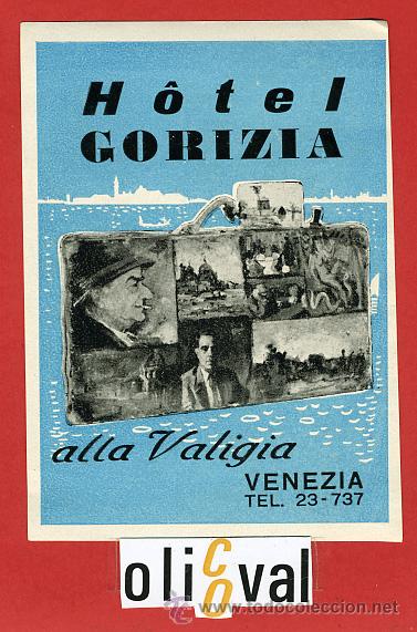 Etiquetas antiguas: ETIQUETA HOTEL - ITALIA-HOTEL GORIZA -ABANO- VENECIA-  ILUSTRACION DATADA  -TIPO -100X75mm.-