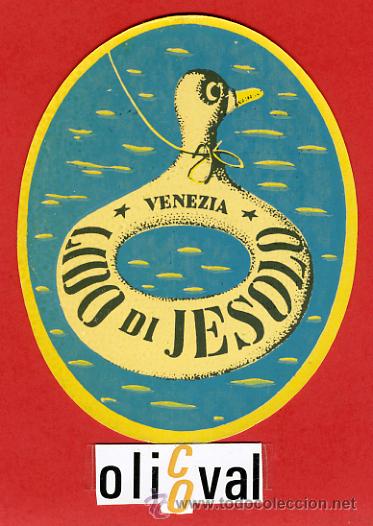 Etiquetas antiguas: ETIQUETA HOTEL - ITALIA-LIDO DI JESOLO  - VENECIA-  ILUSTRACION  -HUECO -OVAL 110 mm.-