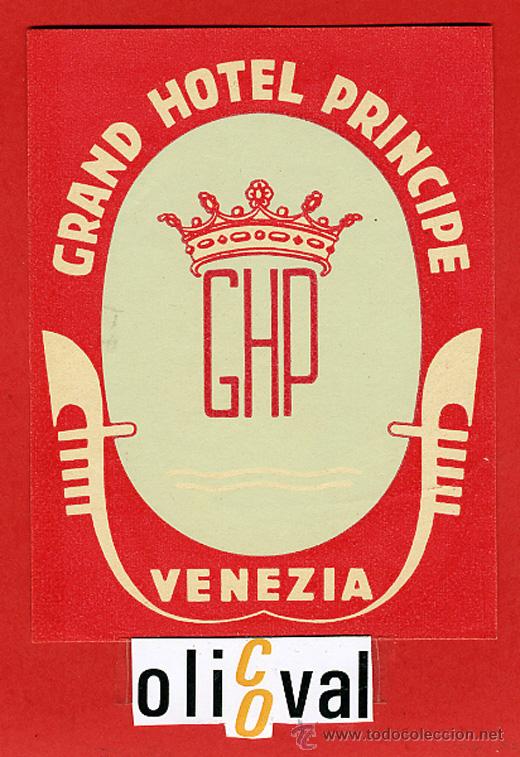 Etiquetas antiguas: ETIQUETA HOTEL - ITALIA-HOTEL PRINCIPE - VENECIA-  ILUSTRACION -HUECO-110X 85 mm.-
