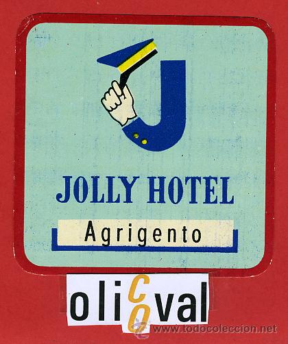 Etiquetas antiguas: ETIQUETA HOTEL - ITALIA- JOLLY HOTEL 8  - ILUSTRACIONES DE HOTELES DISTINTINTOS -HUECO--80X 80mm.-