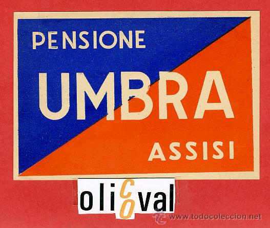 Etiquetas antiguas: ETIQUETA HOTEL - ITALIA- PENSIONE UMBRA   -ASSISI  - TIPO--110X75 mm.-