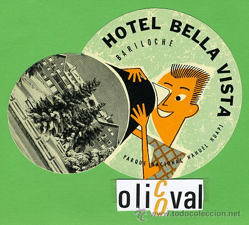 Etiquetas antiguas: ETIQUETA HOTEL - ARGENTINA - BELLA VISTA-BARILOCHE  -ILUSTRACION  -TROQUEL 120 mm.-
