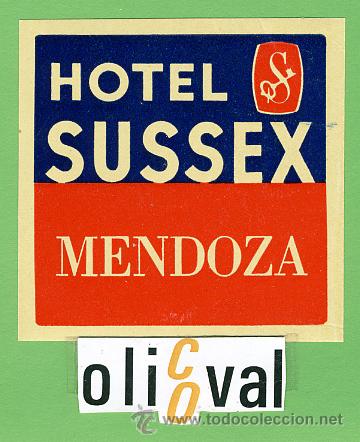 Etiquetas antiguas: ETIQUETA HOTEL - ARGENTINA -SUSSEX -MENDOZA - ILUSTRACIO HUECO - 70X 70 mm