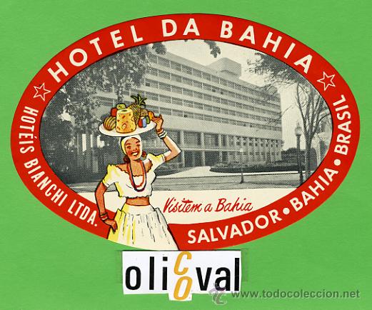 Etiquetas antiguas: ETIQUETA HOTEL - BRASIL -DA BAHIA -SALVADOR -BAHIA-- ILUSTRACION  -HUECO- OVAL 130 mm