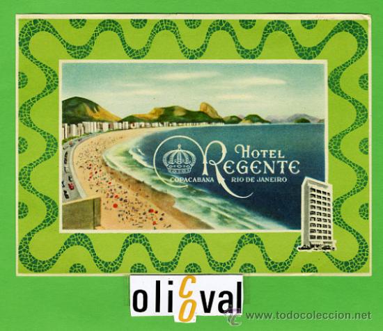 Etiquetas antiguas: ETIQUETA HOTEL - BRASIL -REGENTE-COPACABANA.-RIO.- BUENA ILUSTRACION   -140X110 mm