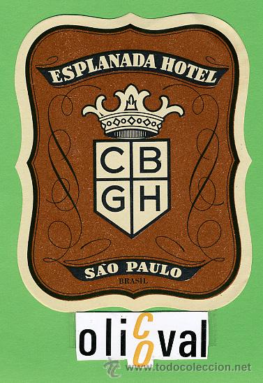 Etiquetas antiguas: ETIQUETA HOTEL - BRASIL -ESPLANADA HOTEL -SAO PAULO,-75X. -100 mm