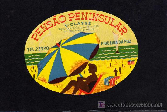 Etiquetas antiguas: ETIQUETA DE HOTEL -   HOTEL PENS&Agrave;O PENINSULAR  - FIGUEIRA DA FOZ - PORTUGAL.