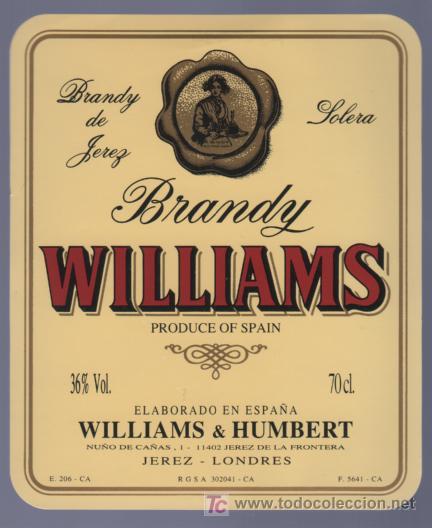 Etichette antiche: ETIQUETA DE VINO. BRANDY DE JEREZ. WILLIAMS. SOLERA. WILLIAMS Y HUMBERT. JEREZ. CADIZ.