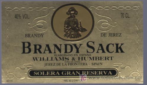 Etichette antiche: ETIQUETA DE VINO. BRANDY DE JEREZ. SACK. SOLERA GRAN RESERVA. WILLIAMS Y HUMBERT. JEREZ. CADIZ.