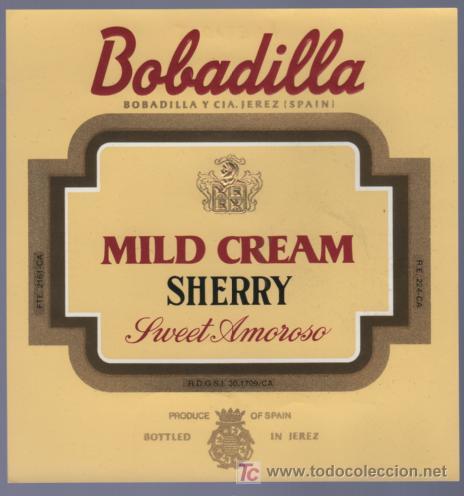 Etichette antiche: ETIQUETA DE MILD CREAM. AMOROSO SUAVE. BODADILLA Y CIA. JEREZ. CADIZ.
