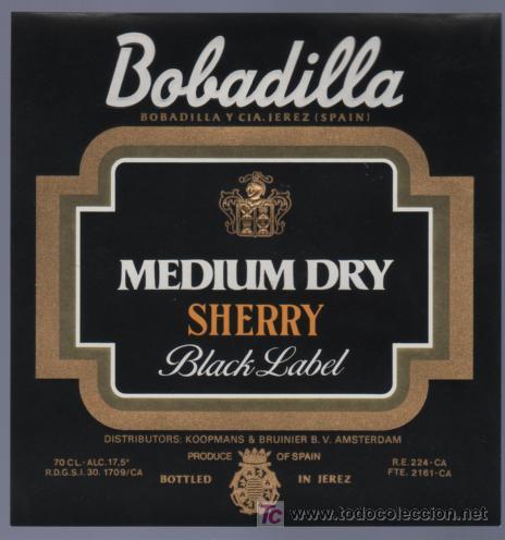 Etichette antiche: ETIQUETA DE MEDIUM DRY. BODADILLA Y CIA. JEREZ. CADIZ.
