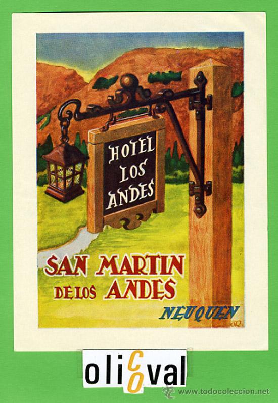 Etiquetas antiguas: ETIQUETA  HOTEL - CHILE -HOTEL LOS ANDES -SAN MARTIN DE LOS ANDES-NEUQUEN-TIPOGRAFICN -105X70  mm -