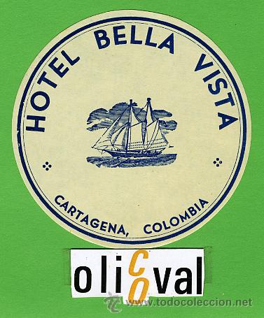 Etiquetas antiguas: ETIQUETA HOTEL - COLOMBIA - HOTEL BELLA VISTA CARTAGENA -ILUSTRACION 75 mm -