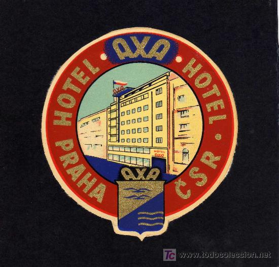 Etiquetas antiguas: ETIQUETA DE HOTEL - HOTEL AXA - PRAHA - CHECOSLOVAQUIA.