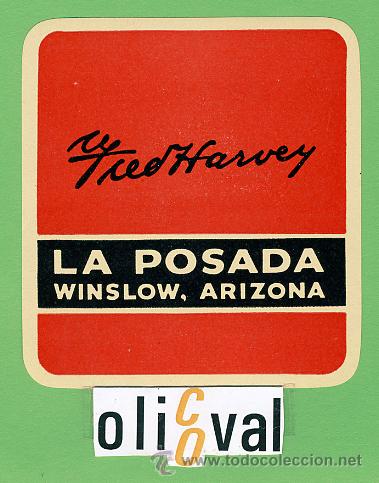 Etiquetas antiguas: Etiqueta Hotel-USA-  HOTEL  LA POSADA   -ARIZONA  - ILUSTRACION   -85 X  80 mm