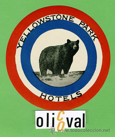 Etiquetas antiguas: Etiqueta Hotel-USA-   YELLOWSTONE PARK - ILUSTRACION     -DIAMETRO  90  mm