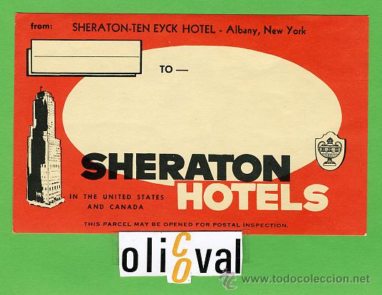 Etiquetas antiguas: Etiqueta Hotel-USA- SHERATON  HOTELS-NEW YORK  -    -ILUSTRACION    -  125X 80 mm