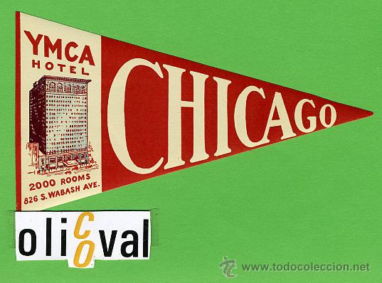 Etiquetas antiguas: Etiqueta Hotel-USA-  YMCA HOTEL  -CHICAGO -ILUSTRACION  TROQUELADA- 120X 65 mm