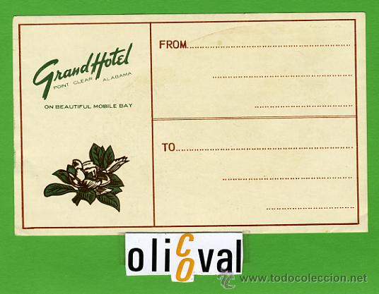 Etiquetas antiguas: Etiqueta Hotel-USA-  GRAND    HOTEL   -ALABAMA - ILUSTRACION  132 X 82   mm