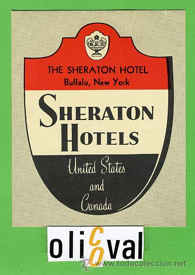 Etiquetas antiguas: Etiqueta Hotel- CANADA - HOTEL SHERATON -BUFALO -NEW YORK- ILUSTRACION 100 X 80  mm