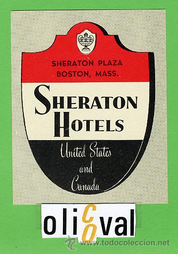 Etiquetas antiguas: Etiqueta Hotel- CANADA - HOTEL SHERATON  PLAZA-BOSTON ,MASS- NEBRASKA ILUSTRACION 100 X 80  mm