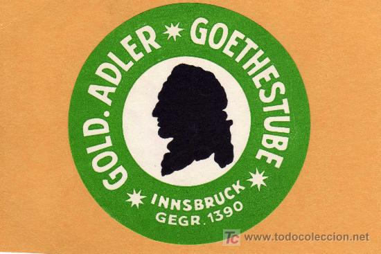 Etiquetas antiguas: ETIQUETA DE HOTEL - HOTEL GOLD ADLER - GOETHESTUBE - INNSBRUCK -  AUSTRIA.