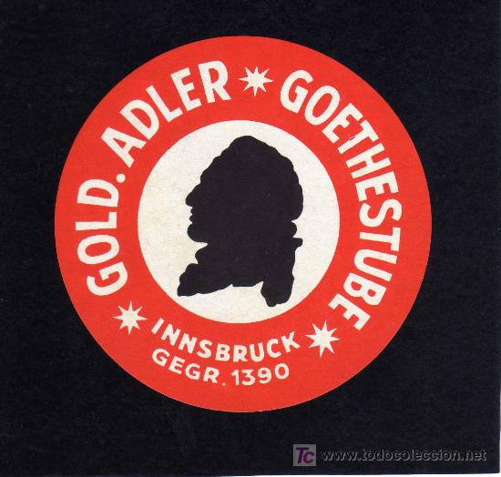 Etiquetas antiguas: ETIQUETA DE HOTEL - HOTEL GOLD ADLER - GOETHESTUBE - INNSBRUCK -  AUSTRIA.