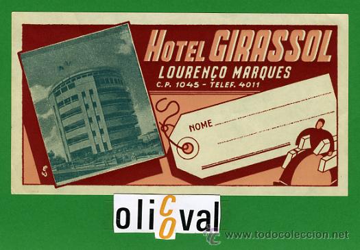Etiquetas antiguas: Etiqueta Hotel   - MO&Ccedil;ANBIQUE-HOTEL GIRASOL   -LOUREN&Ccedil;O MARQUES - ILUSTRACION -140X80  mm