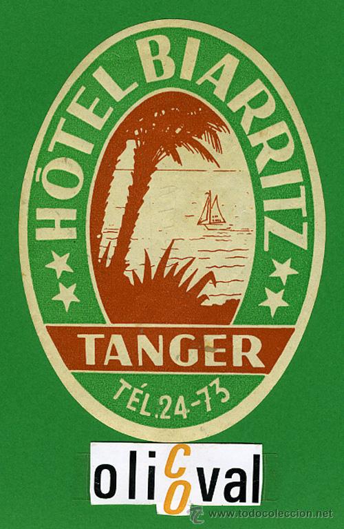 Etiquetas antiguas: Etiqueta Hotel   - MARRUECOS  - HOTEL BIARRITZ-TANGER - ILUSTRACION  HUECO -115  mm