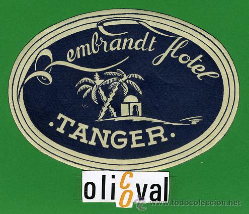 Etiquetas antiguas: Etiqueta Hotel - MARRUECOS-HOTEL REMBRANDT -TANGER- ILUSTRACION -TIPO-OVAL 115 mm
