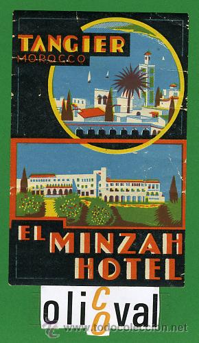 Etiquetas antiguas: Etiqueta Hotel   - MARRUECOS-HOTEL EL MINZAH  -TANGIER-  -ILUSTRACION -HUECO-  100X 65 mm