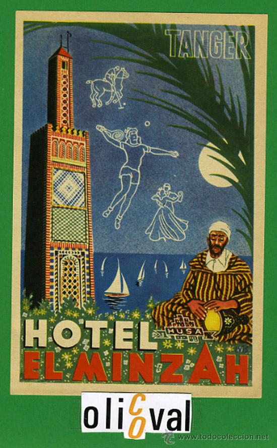 Etiquetas antiguas: Etiqueta Hotel - MARRUECOS-HOTEL EL MINZAH-TANGER -CADENA HUSA -ILUSTRACIO- 150X100 mm