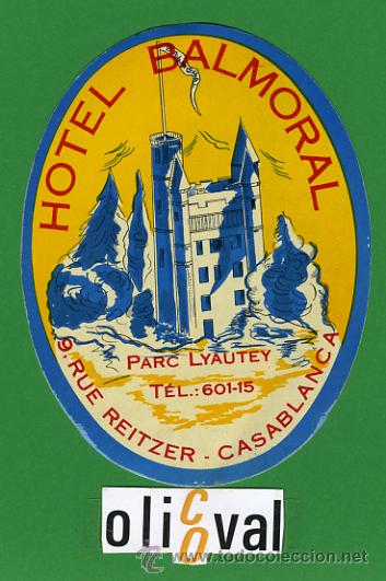 Etiquetas antiguas: Etiqueta Hotel   - MARRUECOS-HOTEL   BALMORAL -CASABLANCA-ILUSTRACION-  OVAL - 114 mm