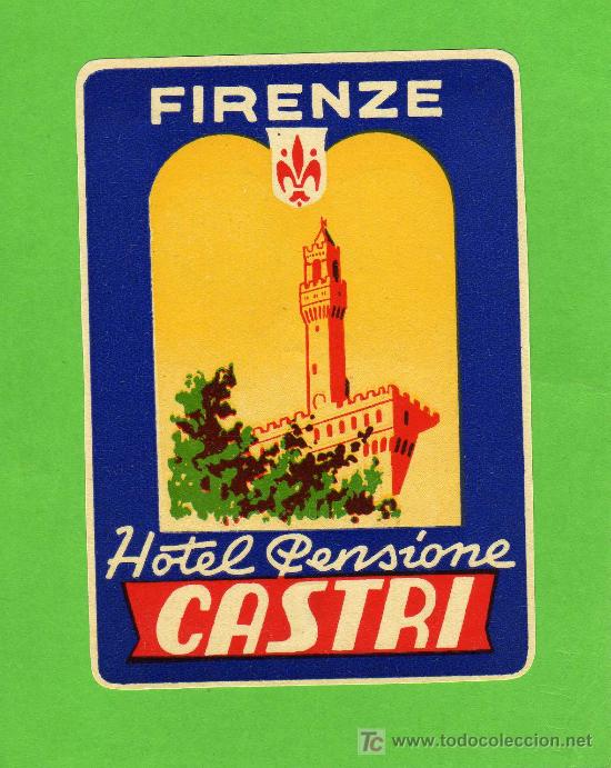 Etiquetas antiguas: ETIQUETA DE HOTEL -   HOTEL PENSIONE CASTRI - FIRENZE - ITALIA.