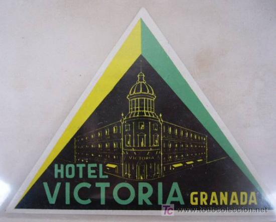 Etiquetas antiguas: ETIQUETA DE HOTEL VICTORIA. GRANADA. 9,5 CM ALTO.