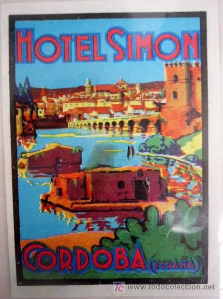 Etiquetas antiguas: ETIQUETA DE HOTEL SIMON. CORDOBA. 9 X 12 CM.