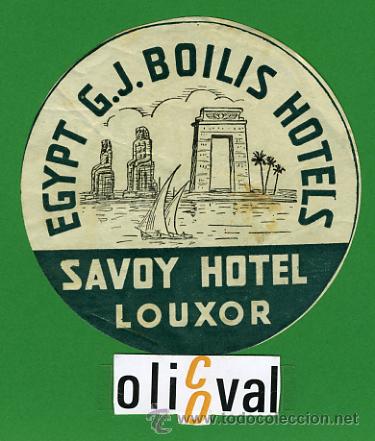 Etiquetas antiguas: ETIQUETA HOTEL -EGIPTO -SAVOY HOTEL -G.J.BOILIS HOTEL- LOUXOR -DATADA-MONOCROMO-90mm -
