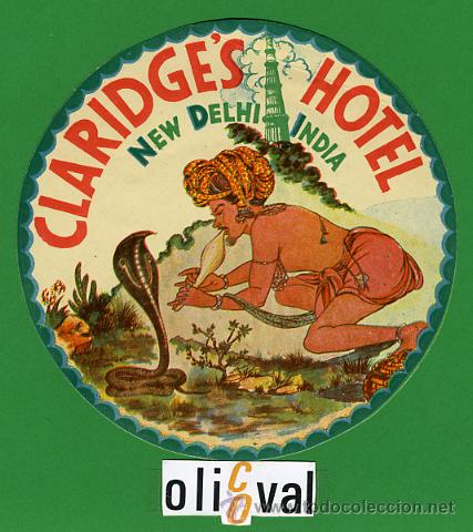 Etiquetas antiguas: ETIQUETA  HOTEL -  INDIA  CLARIDGE&acute;S HOTEL-NEW DELHI -ILUSTRACION  INFANTIL-125 mm