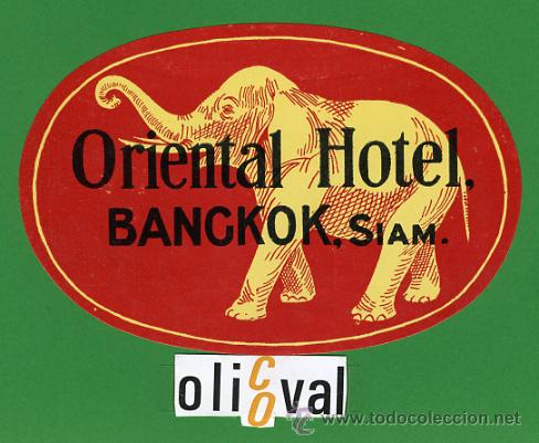 Etiquetas antiguas: ETIQUETA  HOTEL -SIAM - BAY VIEEW HOTEL  -BANGKOK  -ILUSTRACION -  OVAL  130 mm