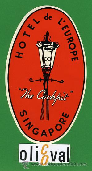 Etiquetas antiguas: ETIQUETA  HOTEL -SINGAPORE- HOTEL DE L&acute;EUROPE- ILUSTRACION - OVAL 115  mm