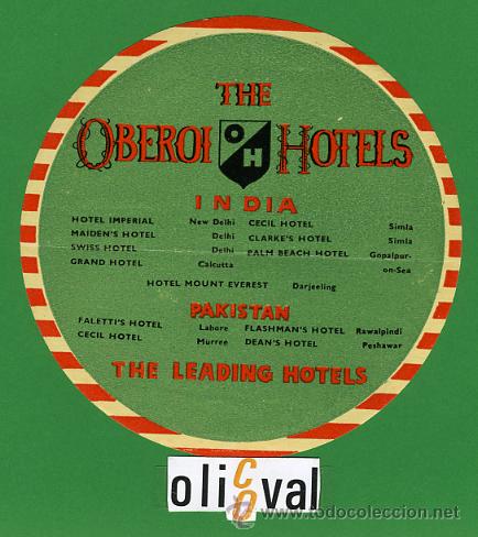 Etiquetas antiguas: ETIQUETA  HOTEL -INDIA-PAKISTAN- THE OBEROI   HOTEL -ILUSTRACION  -  125 mm