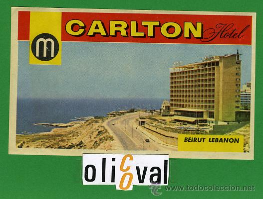 Etiquetas antiguas: ETIQUETA  HOTEL  -LEBANON -  CARLTON HOTEL   -BEIRUT- ILUSTRACION  FOTOGRAFICA  -  - 125X75 mm