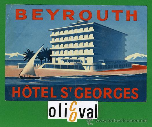 Etiquetas antiguas: ETIQUETA  HOTEL  -LEBANON -   HOTEL  ST. GEORGES   -BEIRUT- ILUSTRACION -  - 125X85 mm