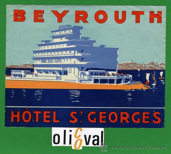 Etiquetas antiguas: ETIQUETA  HOTEL  -LEBANON -   HOTEL  ST. GEORGES   -BEIRUT- ILUSTRACION -  - 135X105 mm