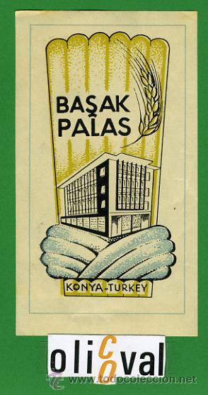 Etiquetas antiguas: ETIQUETA  HOTEL  -TURKEY-Turquia-  BASAK PALAS  HOTEL  -KONYA - ILUSTRACION-  12OX 70 mm