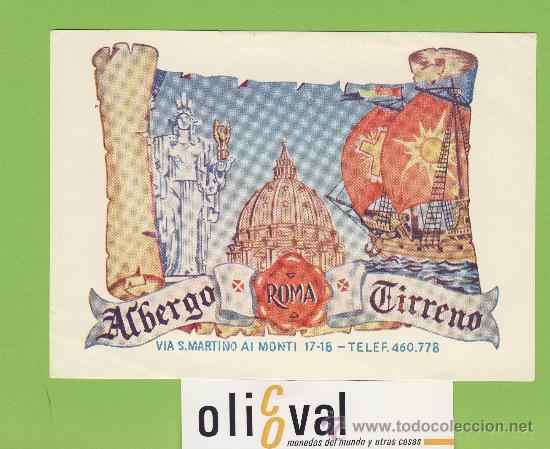 Etiquetas antiguas: ETIQUETA  HOTEL -ITALIA -ALBERGO TIRRENO - HOTEL  - ILUSTRACION  DATADA - 140X 100 mm