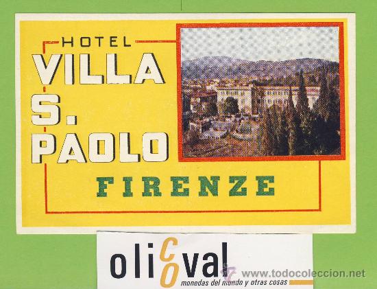 Etiquetas antiguas: Etiqueta Hotel-ITALIA -HOTEL VILLA S.PAOLO-FIRENZE -ILUSTRACION - 125X 80 mm