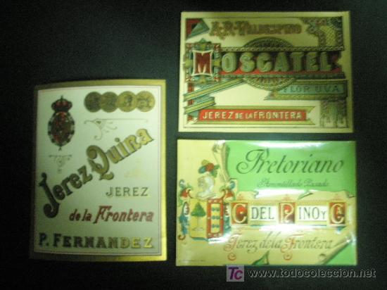 Etiquetas antiguas: 3 ETIQUETAS DE VINOS Y LICORES MUY ANTIGUAS MOSCATEL JEREZ QUINA AMONTILLADO PASADO VALDESPINO JEREZ